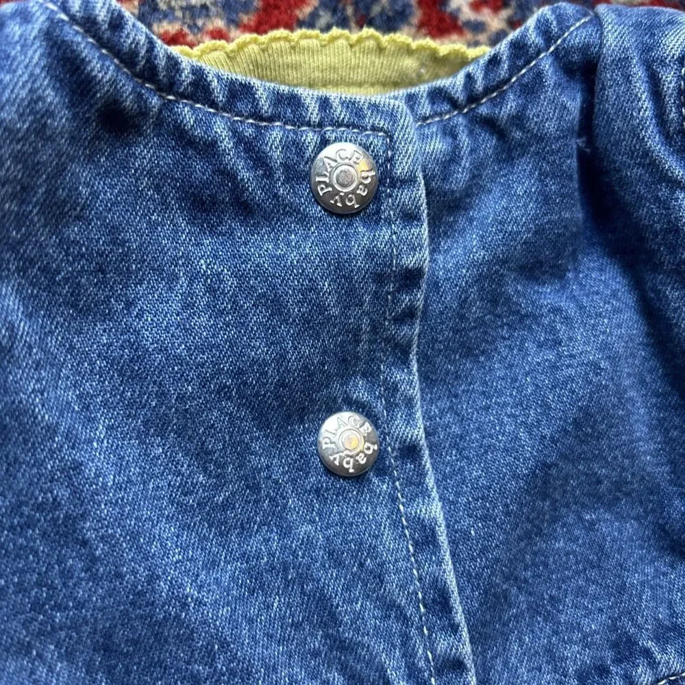 Vintage 90s Y2K Childrens Place Denim Baby Girl Dress Set 6-9 Months Flowers